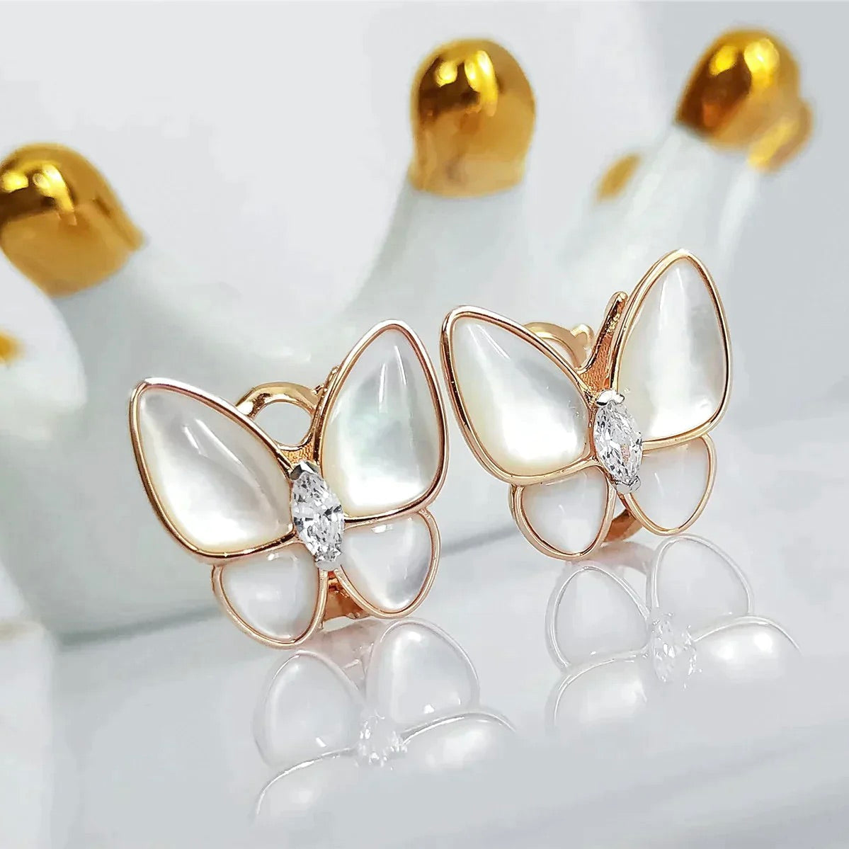 VCA BUTTERFLY MOP DIAMOND EARRINGS