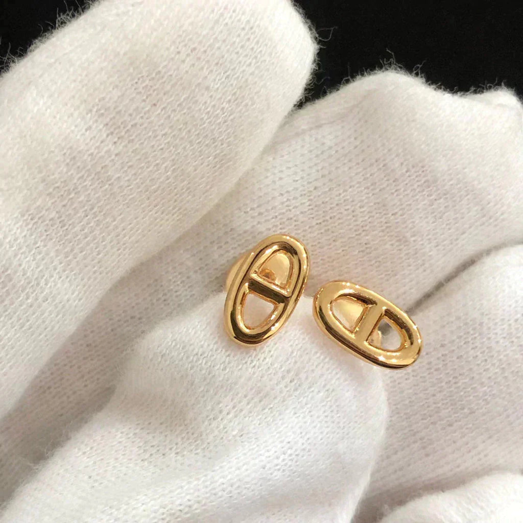HERMES CHAINE SMALL EARRINGS GOLD AND SILVER