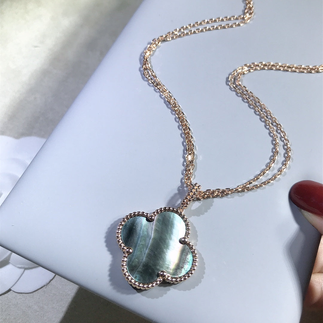 VCA CLOVER 25MM GOLD DARK MOP BIG CLOVER NECKLACE