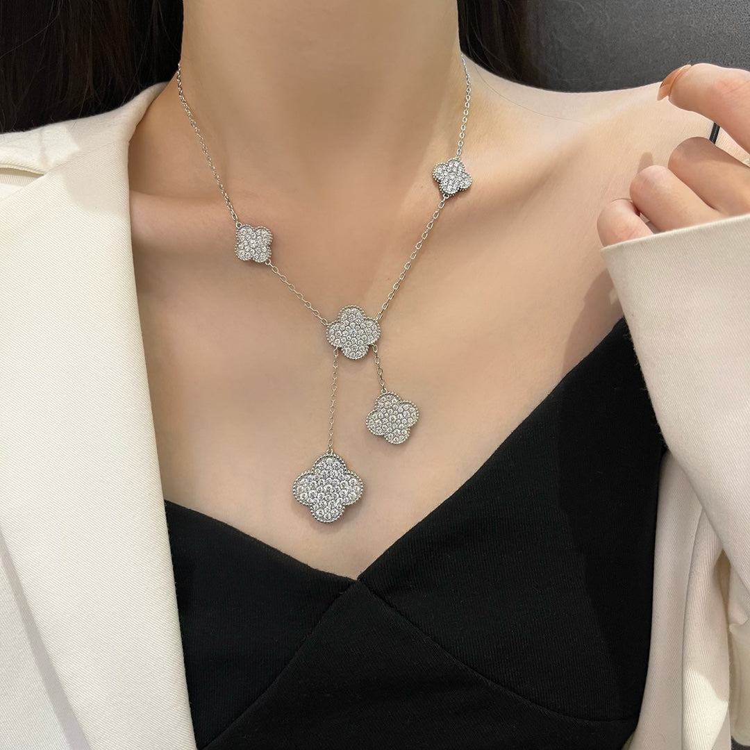 VCA CLOVER 5 MOTIFS SILVER DIAMONDS NECKLACE