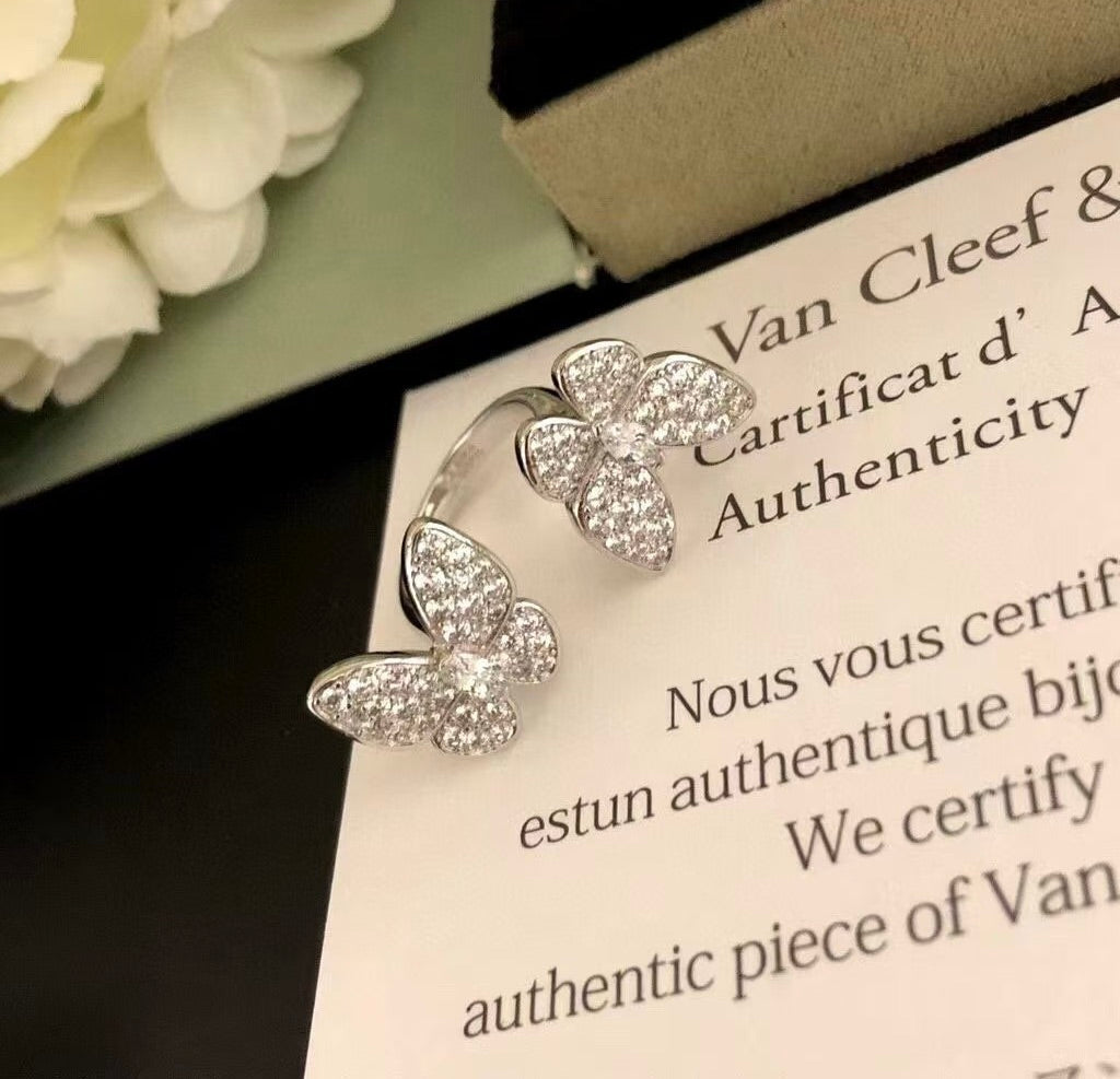 VCA TWIN SILVER BUTTERFLY DIAMOND RING