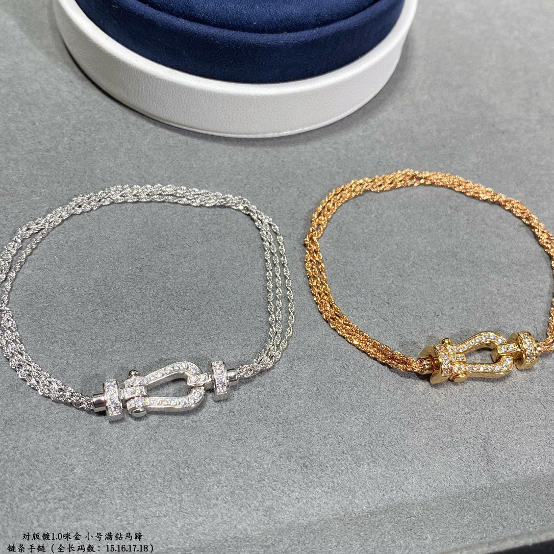 FRED FORCE SMALL HORSESHOE DIAMOND CHAIN ROPE BRACELET