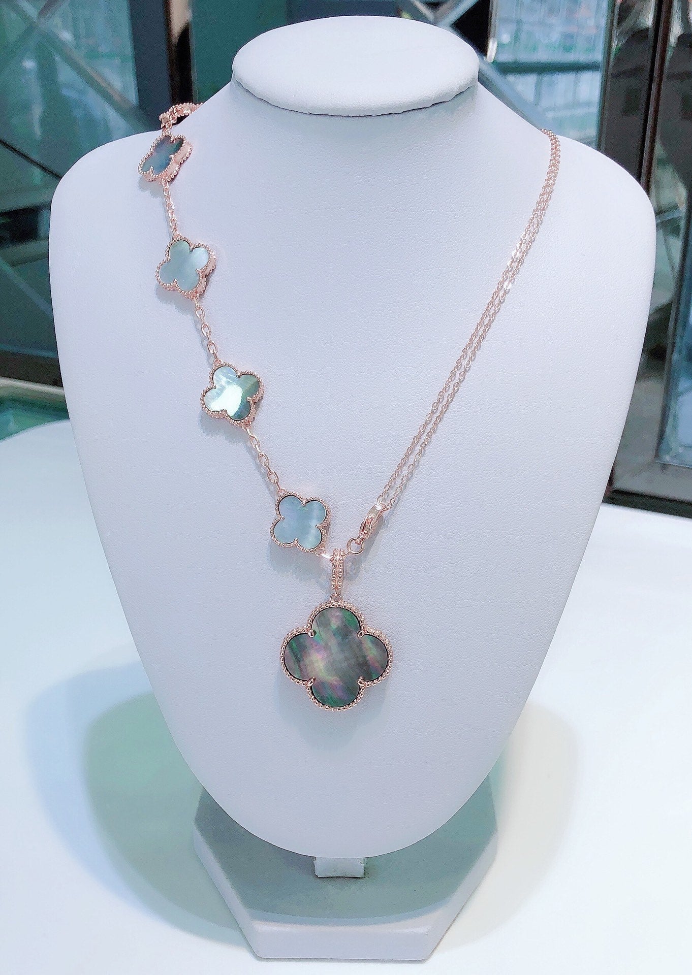 VCA COMBINED BRACELET 5 MOTIFS AND NECKLACE DARK MOP ROSE GOLD